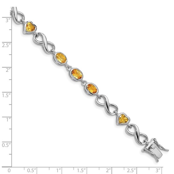 925 Sterling Silver Oval Heart Citrine (November Birthstone) Bracelet 7.75 x  mm - Picture 3 of 4
